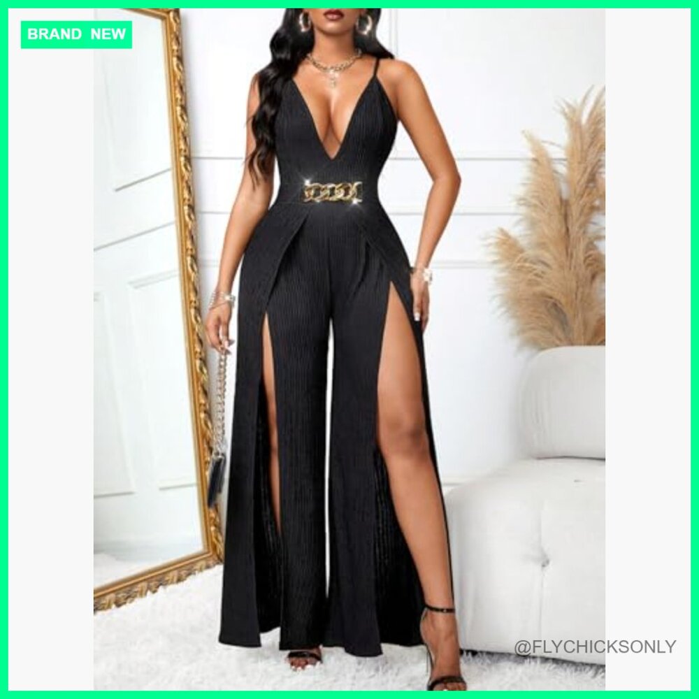 Polyester Elastane Jumpsuit V Neck Sleeveless Hig… - image 4